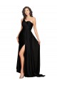 Discount One Shoulder Silky Satin Black Long Sexy Evening Dress UK