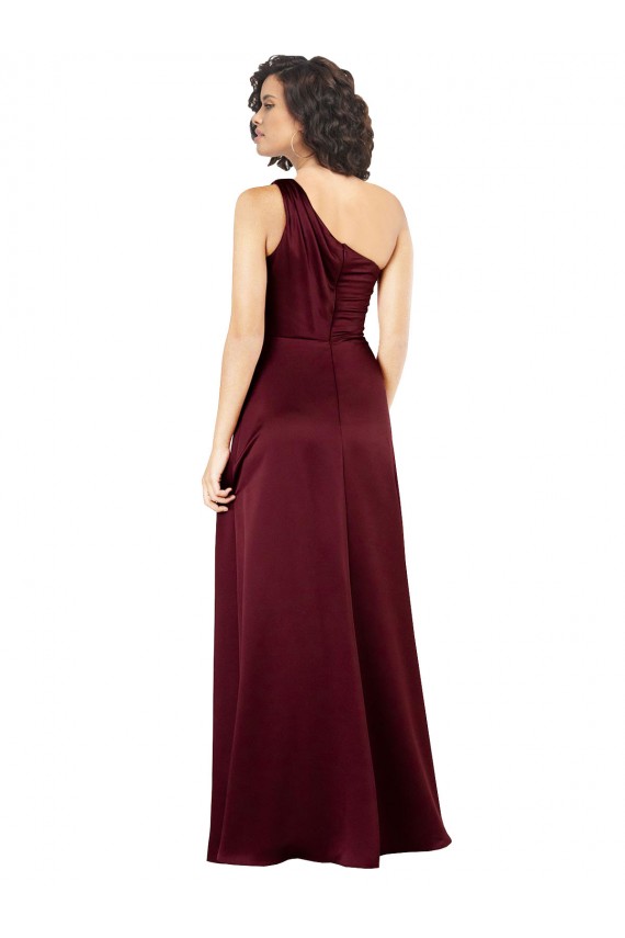 Discount One Shoulder Silky Satin Burgundy Long Evening Dress UK