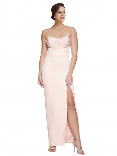 Discount Low Back Cowl Neck Stretch Satin Long Evening Dress UK