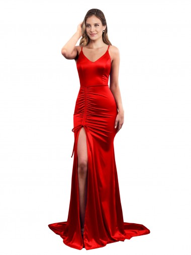 Discount Low Back Sweetheart Stretch Satin Red Long Sexy Wedding Party Dress UK