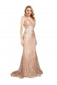 Discount V-Back V-Neck Sparkling Sequin Rose Gold Long Plus Size Evening Dress UK