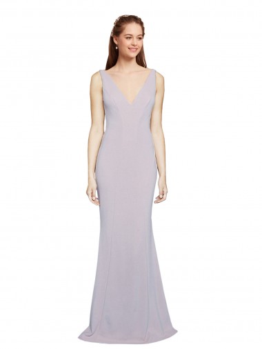 Discount Keyhole Back V-Neck Stretch Crepe Arctic Lilac Long Evening Dress UK
