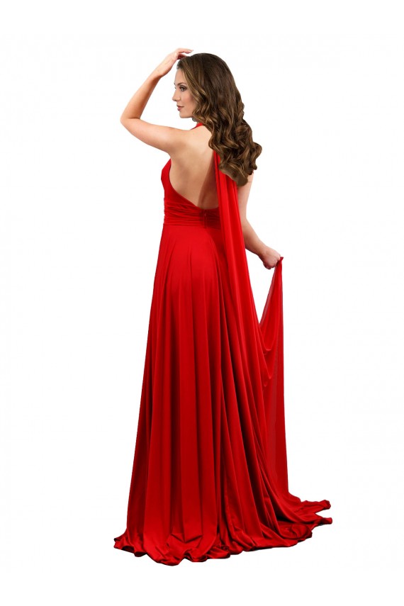 Discount Open Back Halter Neck Spandex Red Long Sexy Evening Dress UK