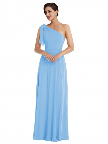 Discount One Shoulder Soft Chiffon Periwinkle Long Maxi Evening Dress UK